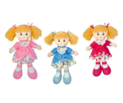 PELUCHES BAMBOLA PEZZA 30CM VESTITO FIORI+GREMBIULINO 3COL. DECAR